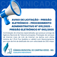 AVISO DE LICITAÇÃO - PREGÃO ELETRÔNICO - Procedimento Administrativo Nº 019/2025 - Pregão Eletrônico Nº 002/2025