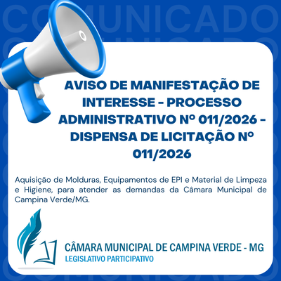 AVISO DE MANIFESTAÇÃO DE INTERESSE - PROCESSO ADMINISTRATIVO Nº 011/2026 - DISPENSA DE LICITAÇÃO Nº 011/2026