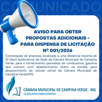 AVISO PARA OBTER PROPOSTAS ADICIONAIS - PARA DISPENSA DE LICITAÇÃO nº 001/2026