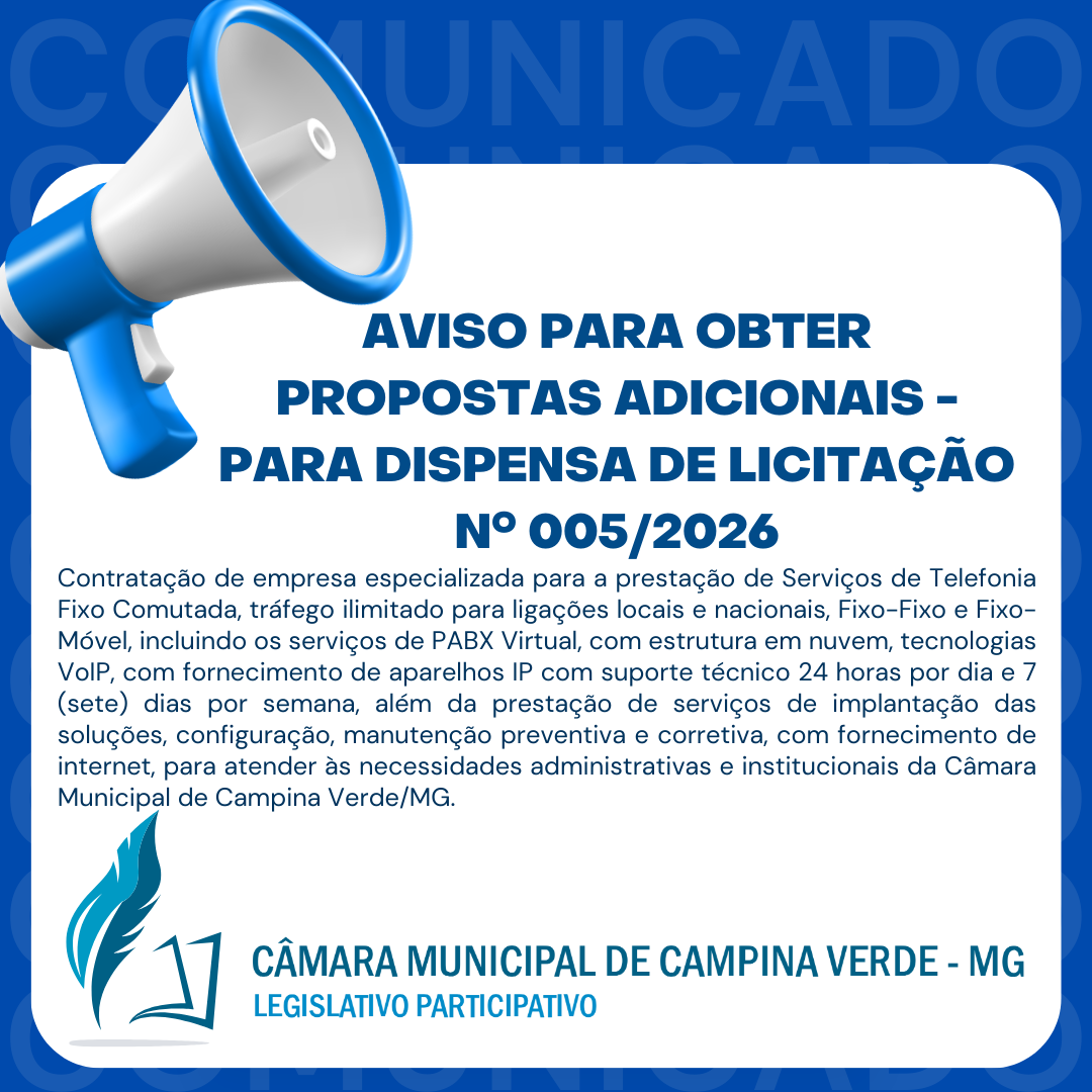 AVISO PARA OBTER PROPOSTAS ADICIONAIS - PARA DISPENSA DE LICITAÇÃO nº 005/2026