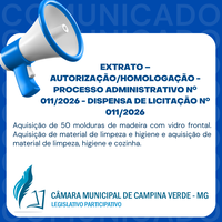 EXTRATO – AUTORIZAÇÃO/HOMOLOGAÇÃO - PROCESSO ADMINISTRATIVO Nº. 011/2026 - DISPENSA DE LICITAÇÃO Nº. 011/2026