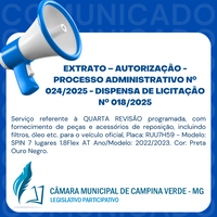 EXTRATO – AUTORIZAÇÃO - PROCESSO ADMINISTRATIVO Nº. 024/2025 - DISPENSA DE LICITAÇÃO Nº. 018/2025