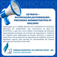 EXTRATO – RATIFICAÇÃO/AUTORIZAÇÃO - PROCESSO ADMINISTRATIVO Nº. 020/2025