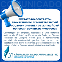 EXTRATO DO CONTRATO - PROCEDIMENTO ADMINISTRATIVO Nº 001/2026 - DISPENSA DE LICITAÇÃO Nº 001/2026 - CONTRATO Nº 001/2026