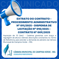 EXTRATO DO CONTRATO - PROCEDIMENTO ADMINISTRATIVO Nº 011/2025 - DISPENSA DE LICITAÇÃO Nº 010/2025 - CONTRATO Nº 009/2025