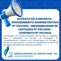 EXTRATO DO CONTRATO - PROCEDIMENTO ADMINISTRATIVO Nº 012/2025 - INEXIGIBILIDADE DE LICITAÇÃO Nº 001/2025 - CONTRATO Nº 011/2025